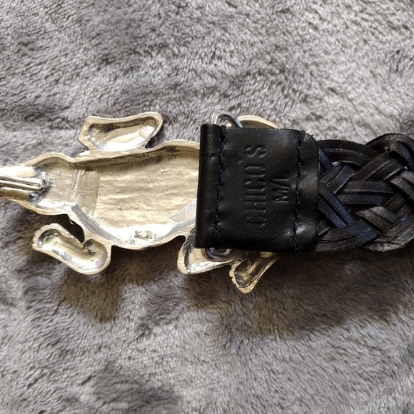 Vtg Chico\'s Belt Women\'s M / L Black Braided Woven Silver Crocodile Buckle Y2K